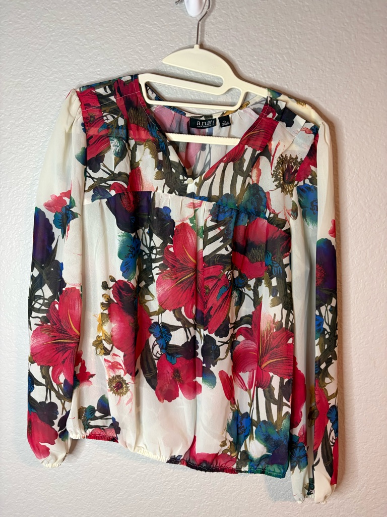 A.N.A White Blouse With Pink & Blue Floral Print